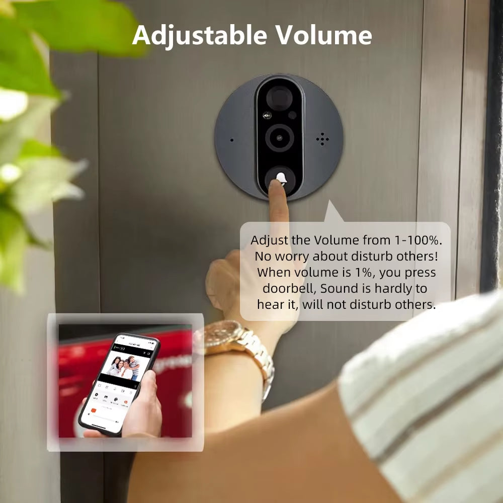 3MP Smart Life Tuya 1080P Wifi Door Bell Eye Peephole Camera 5000Mah Battery PIR Motion Detector IR Alexa Google Digital Viewer