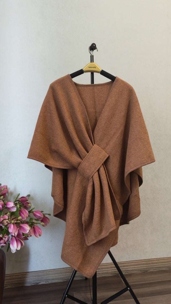 Fur Collar Fur Ball Knitted Cardigan Cape And Shawl