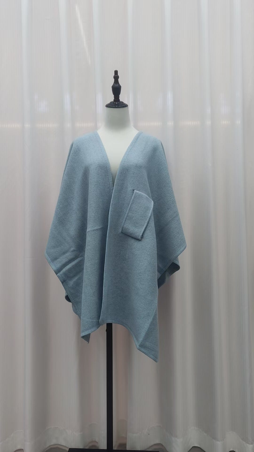 Fur Collar Fur Ball Knitted Cardigan Cape And Shawl
