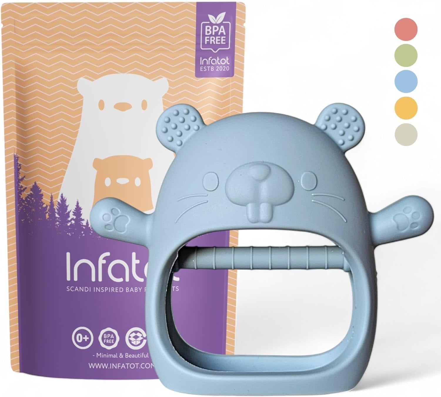 ® Teething Toys for Baby Gifts – Chipmunk Silicone Mitten Teether, Soothing Glove for Infants, Baby Toys 0-6 Months, Soft Chewable Teether Toy to Prevent Finger Sucking, CM Blue.
