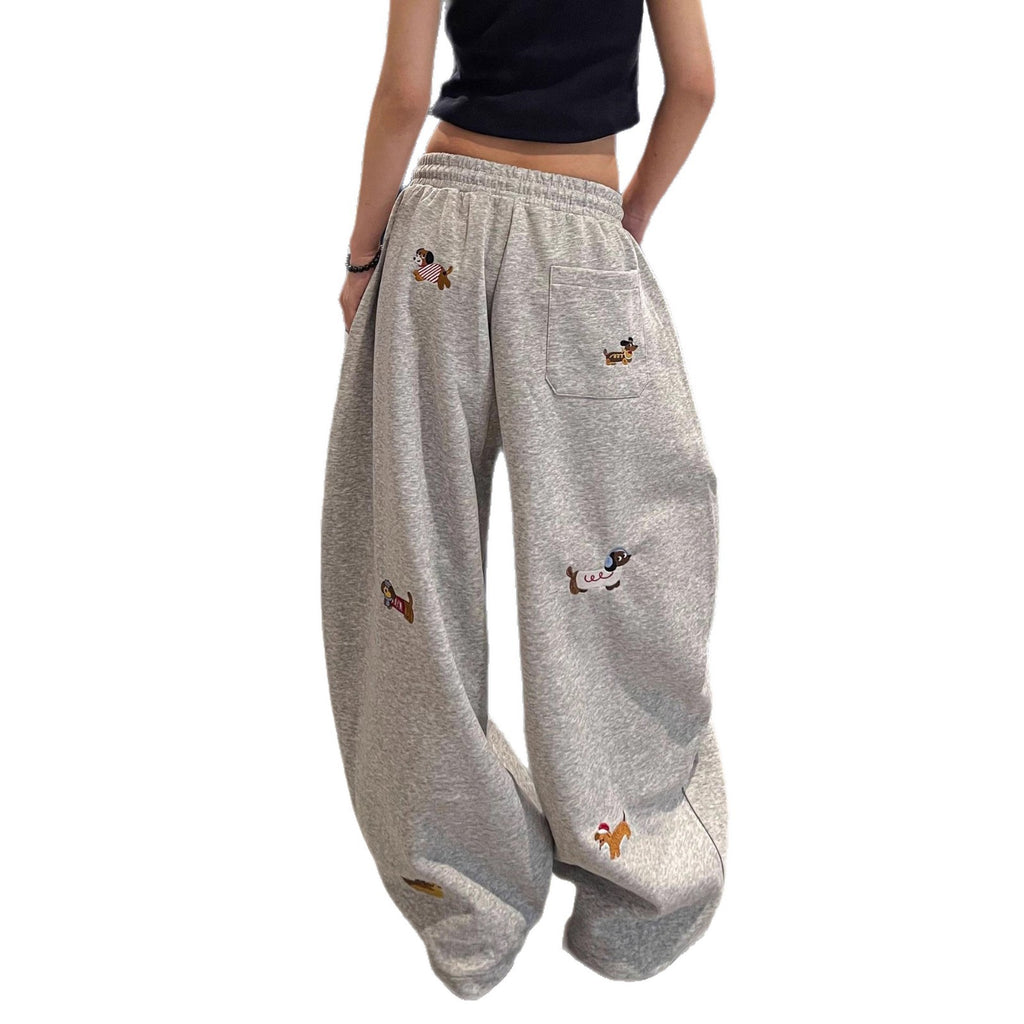 Embroidered Slacks Women's Loose Slimming And All-matching Street Drape Wide Leg
