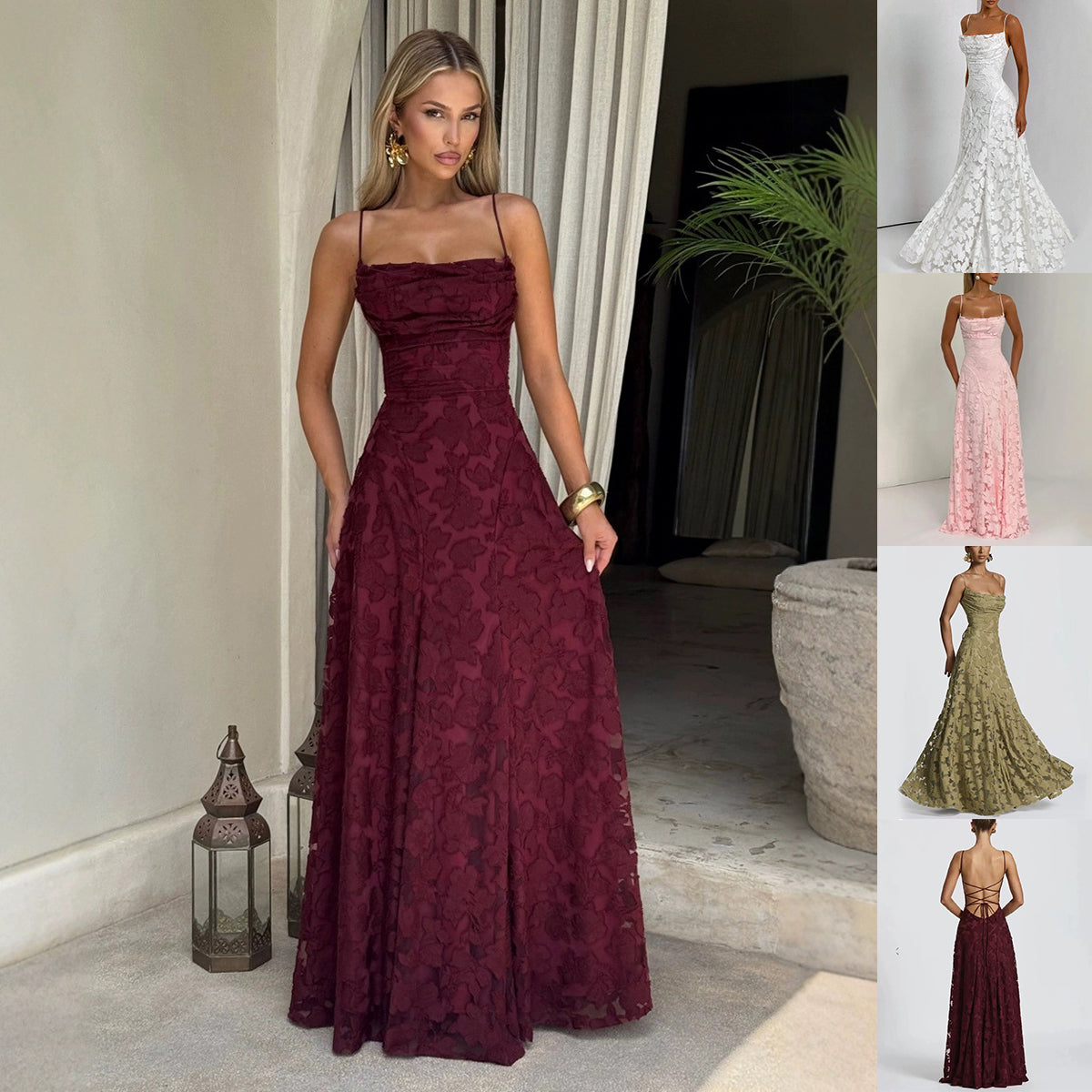 Slim-fit Sling Backless Lace Up Design Dress