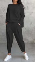 Women's Irregular Suit Long-sleeved Round Neck Top And Loose Harem Pants With Pockets Ins Fashion Trousers Set Women's Clothing