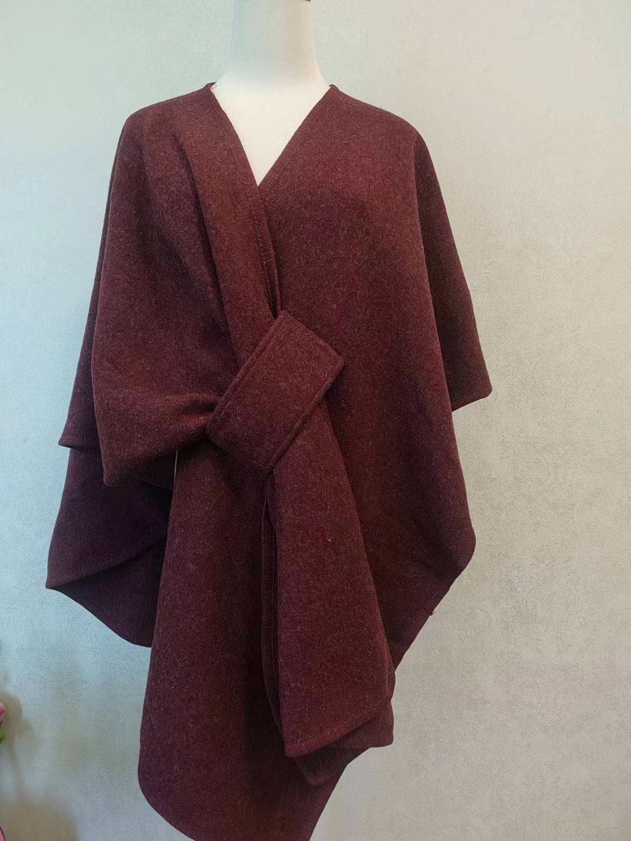 Fur Collar Fur Ball Knitted Cardigan Cape And Shawl