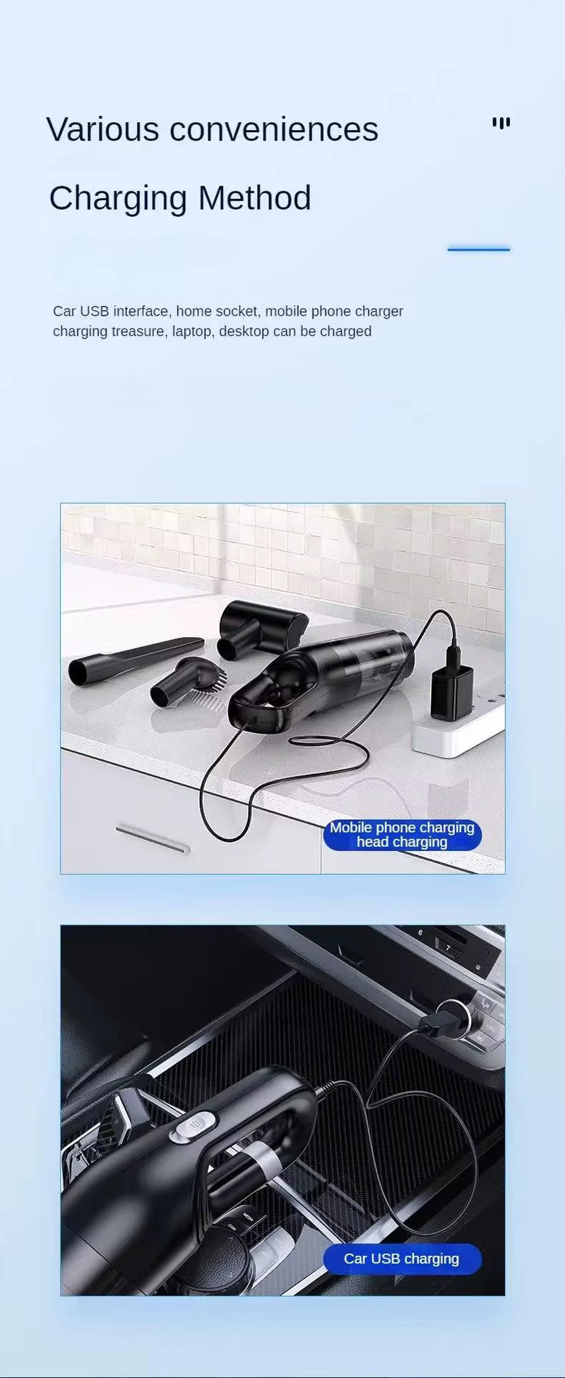 Handheld Home Vacuum Cleaner Rechargeable Portable Vacuum Cleaner Car Home Dual Purpose Wireless Dust Catcher Pet Hair 10000PA