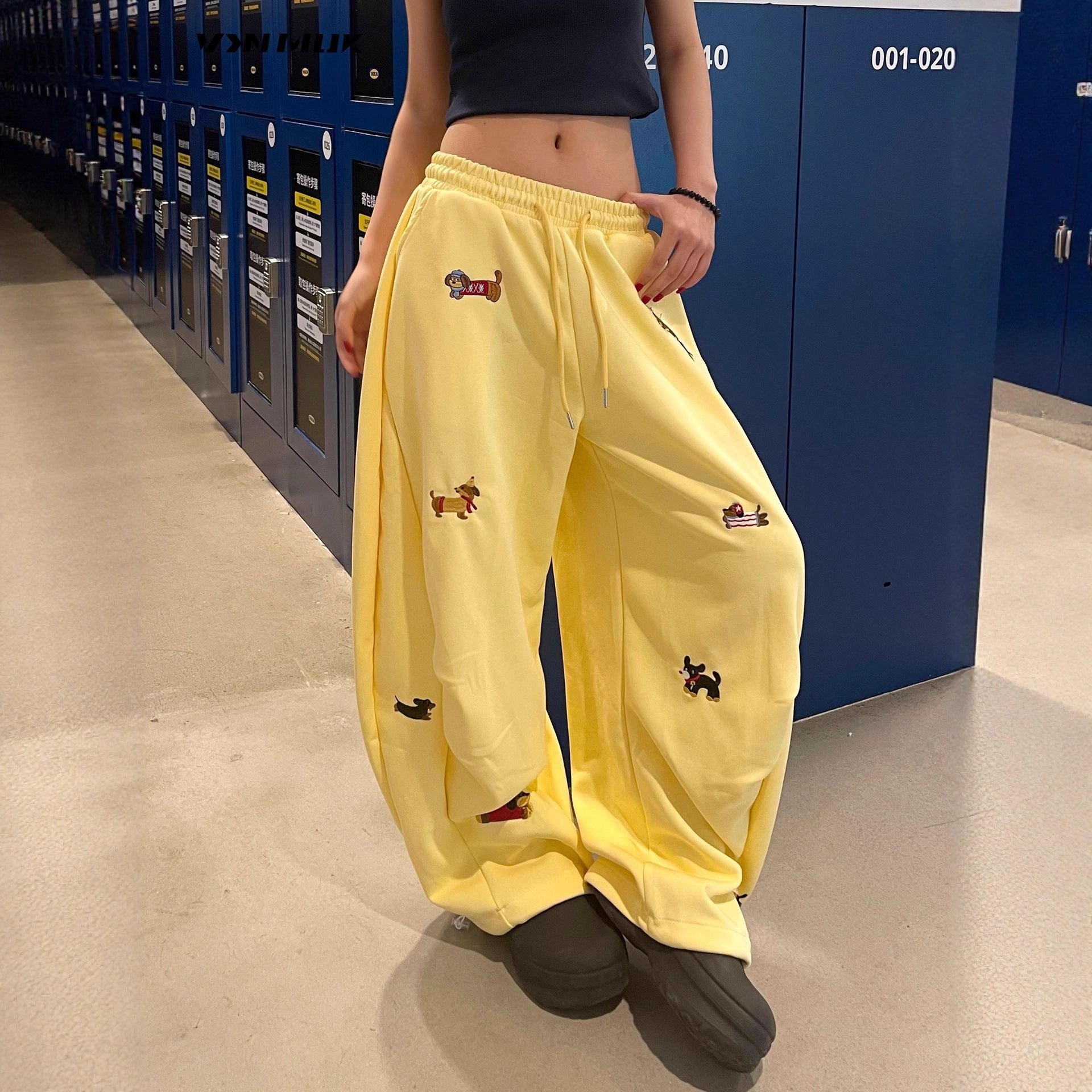 Embroidered Slacks Women's Loose Slimming And All-matching Street Drape Wide Leg