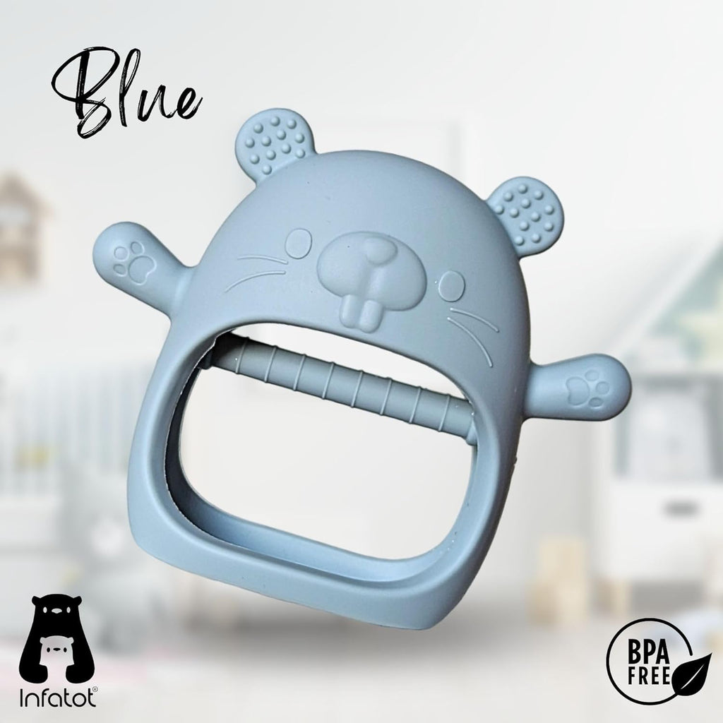 ® Teething Toys for Baby Gifts – Chipmunk Silicone Mitten Teether, Soothing Glove for Infants, Baby Toys 0-6 Months, Soft Chewable Teether Toy to Prevent Finger Sucking, CM Blue.