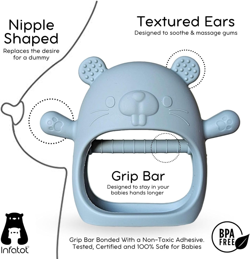 ® Teething Toys for Baby Gifts – Chipmunk Silicone Mitten Teether, Soothing Glove for Infants, Baby Toys 0-6 Months, Soft Chewable Teether Toy to Prevent Finger Sucking, CM Blue.