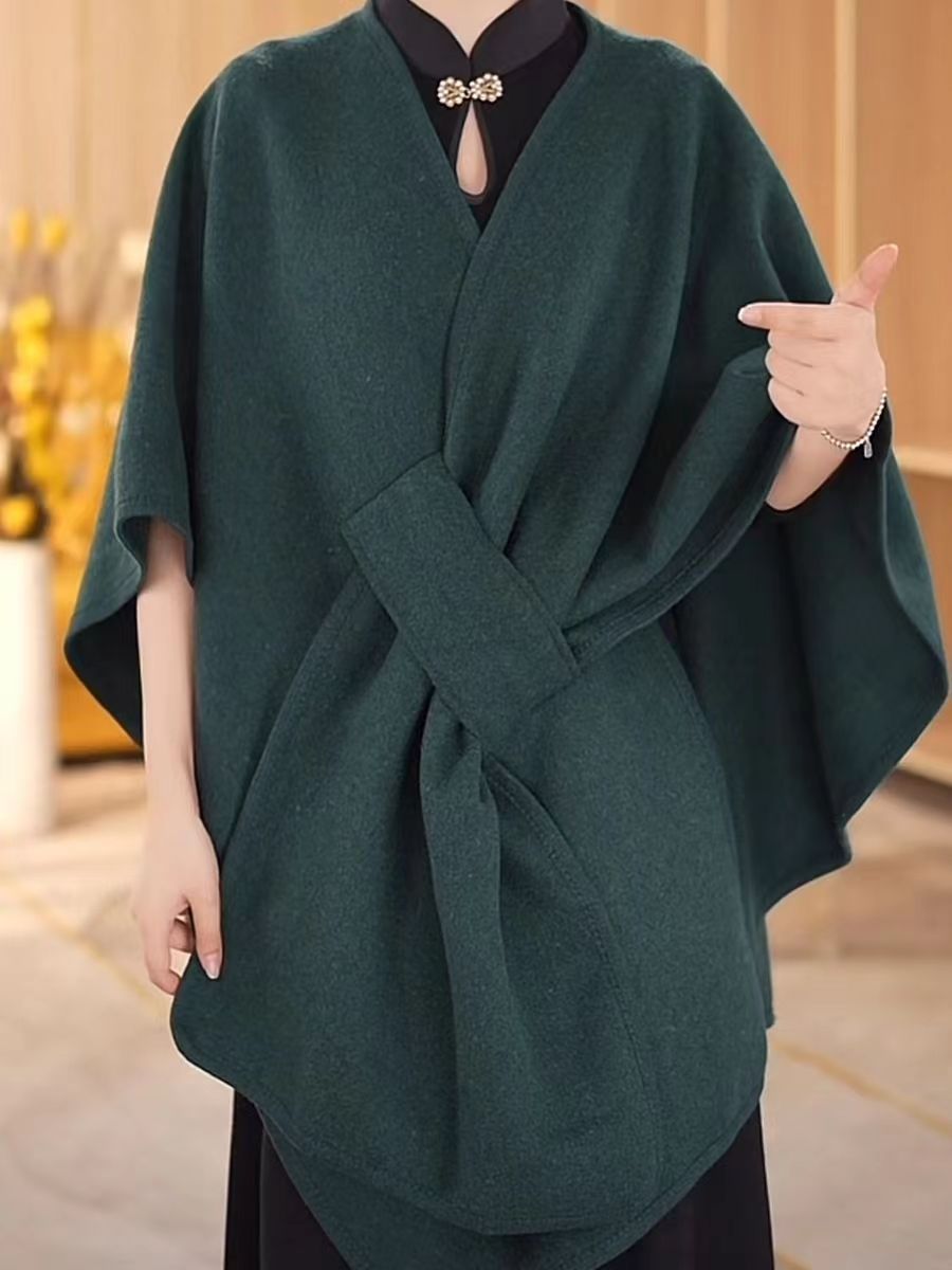 Fur Collar Fur Ball Knitted Cardigan Cape And Shawl